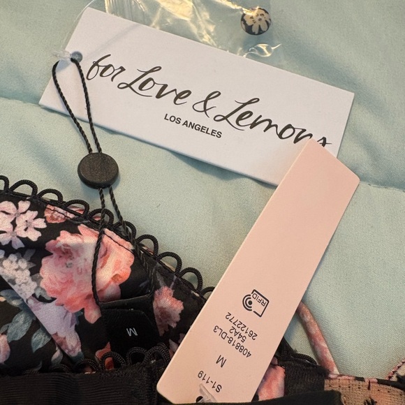 For Love And Lemons Pink Floral Set with Black Lace - Picture 7 of 7